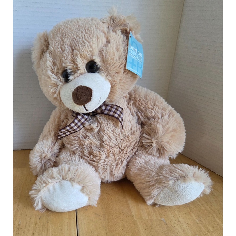 Burton BURTON Sitting Beige Plush Teddy Bear 10 inch Plaid bow 9727523 NEW